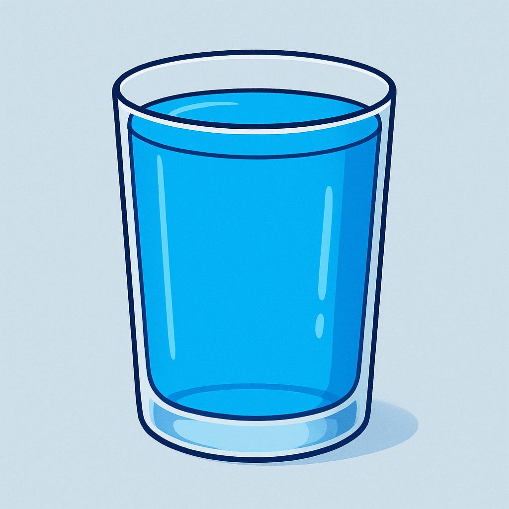A clear glass tumbler filled completely to the brim with bright blue liquid, showing the highest possible amount without spilling.