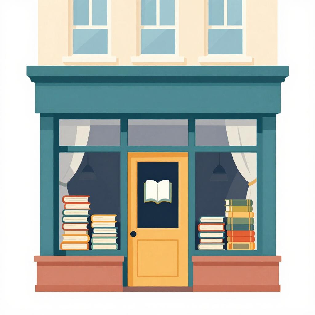 Ein modernes Gebäude mit einem großen Glasfenster, das Bücherregale und ein Schild mit einem Buchsymbol zeigt.