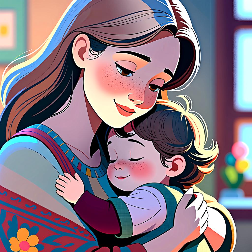 A woman with a warm, kind expression holding her young daughter in a gentle hug.