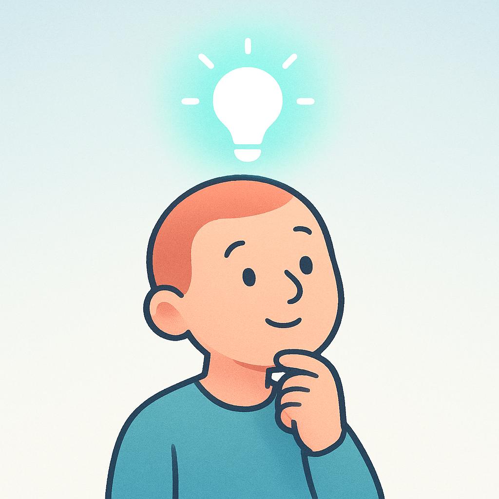 A simple storybook illustration of a character who has just understood a concept. A bright, glowing symbol of understanding hovers above their head, and they are nodding with a look of realization.