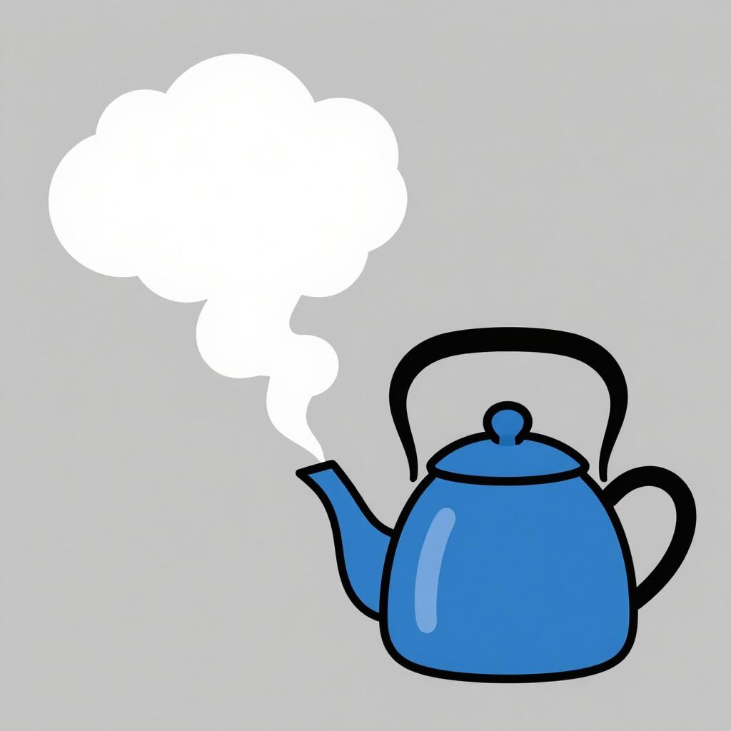 White steam clouds rising from a blue tea kettle.