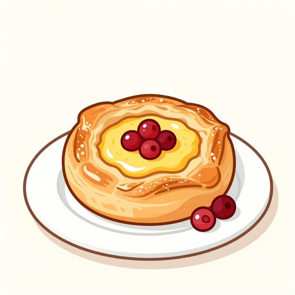 A colorful Danish pastry topped with fruit and icing on a small plate.