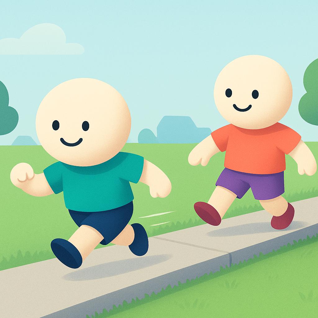 A cartoon illustration showing one person stepping off a narrow path to let another person walk past quickly.