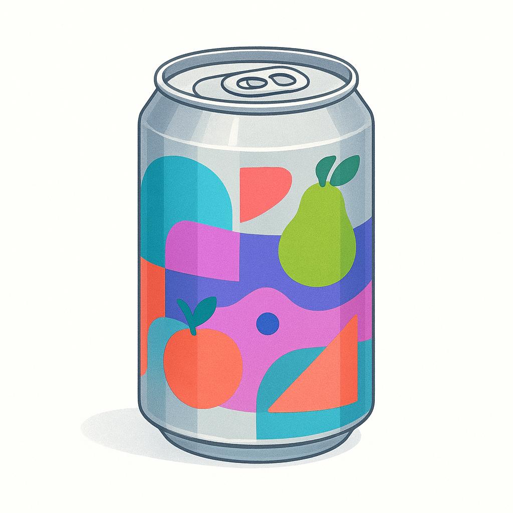 A single, unopened, silver aluminum soda can with a bright red and white label, standing on a simple white surface.