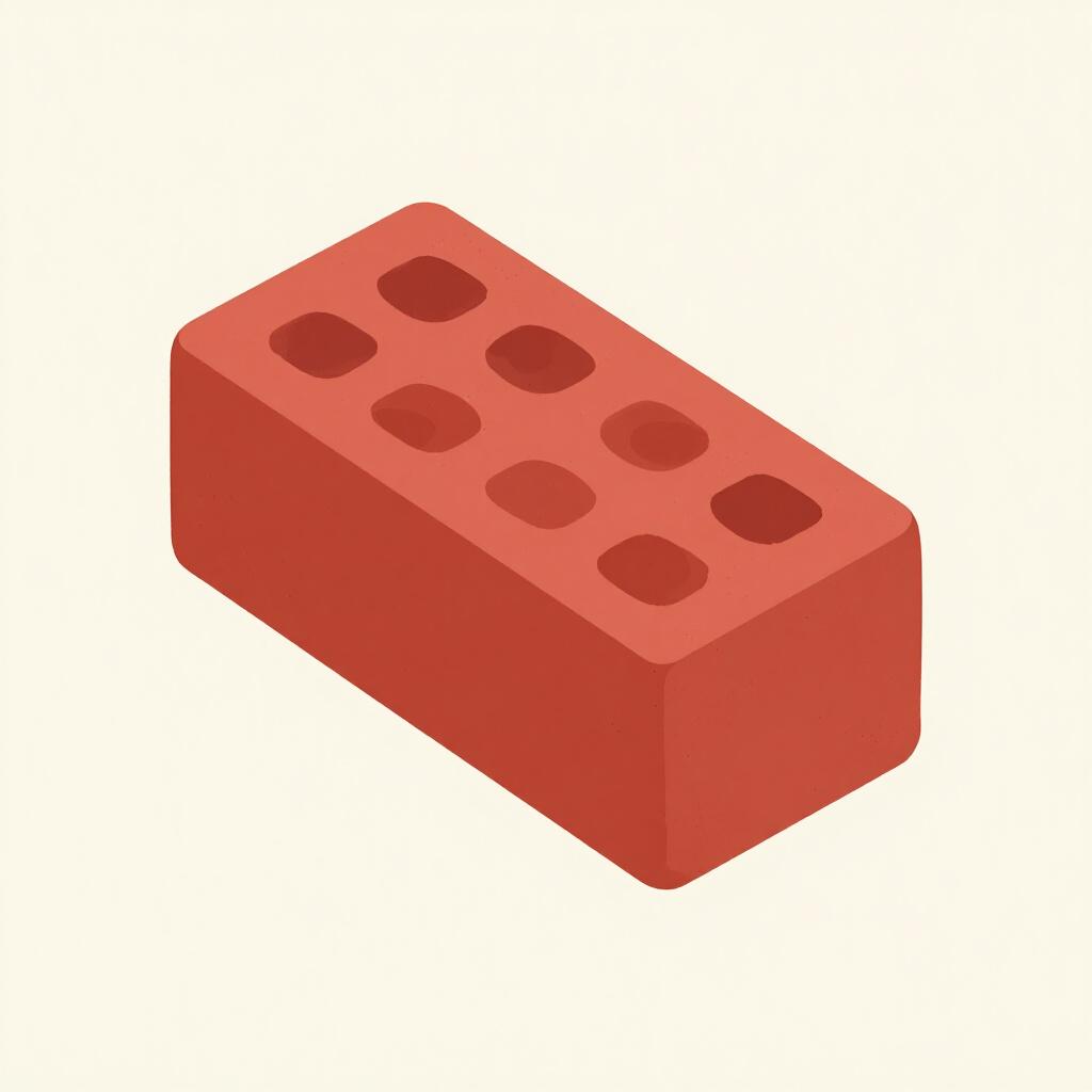 上に3つの穴が開いた、きれいな表面に置かれた赤い粘土のレンガが1つ。
