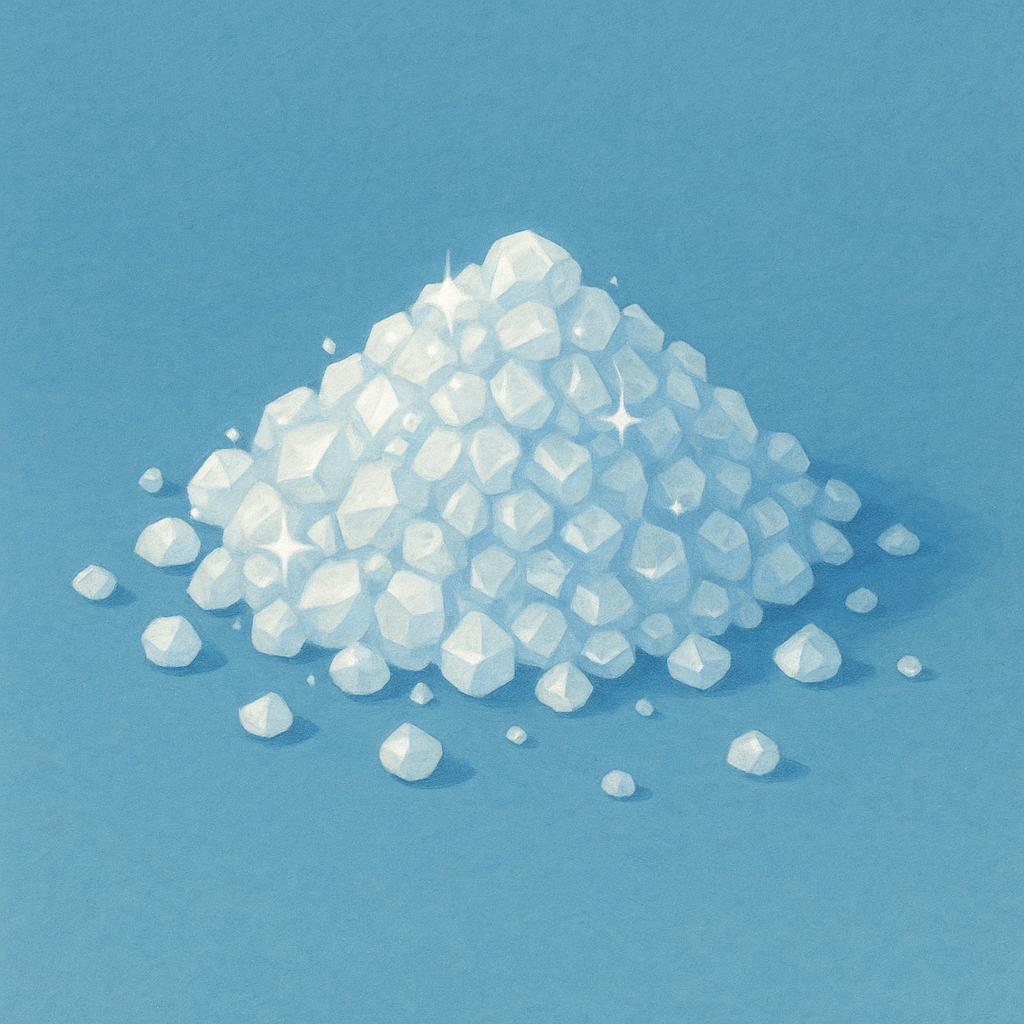 A close-up illustration of a small mound of sparkling white salt crystals on a contrasting surface.