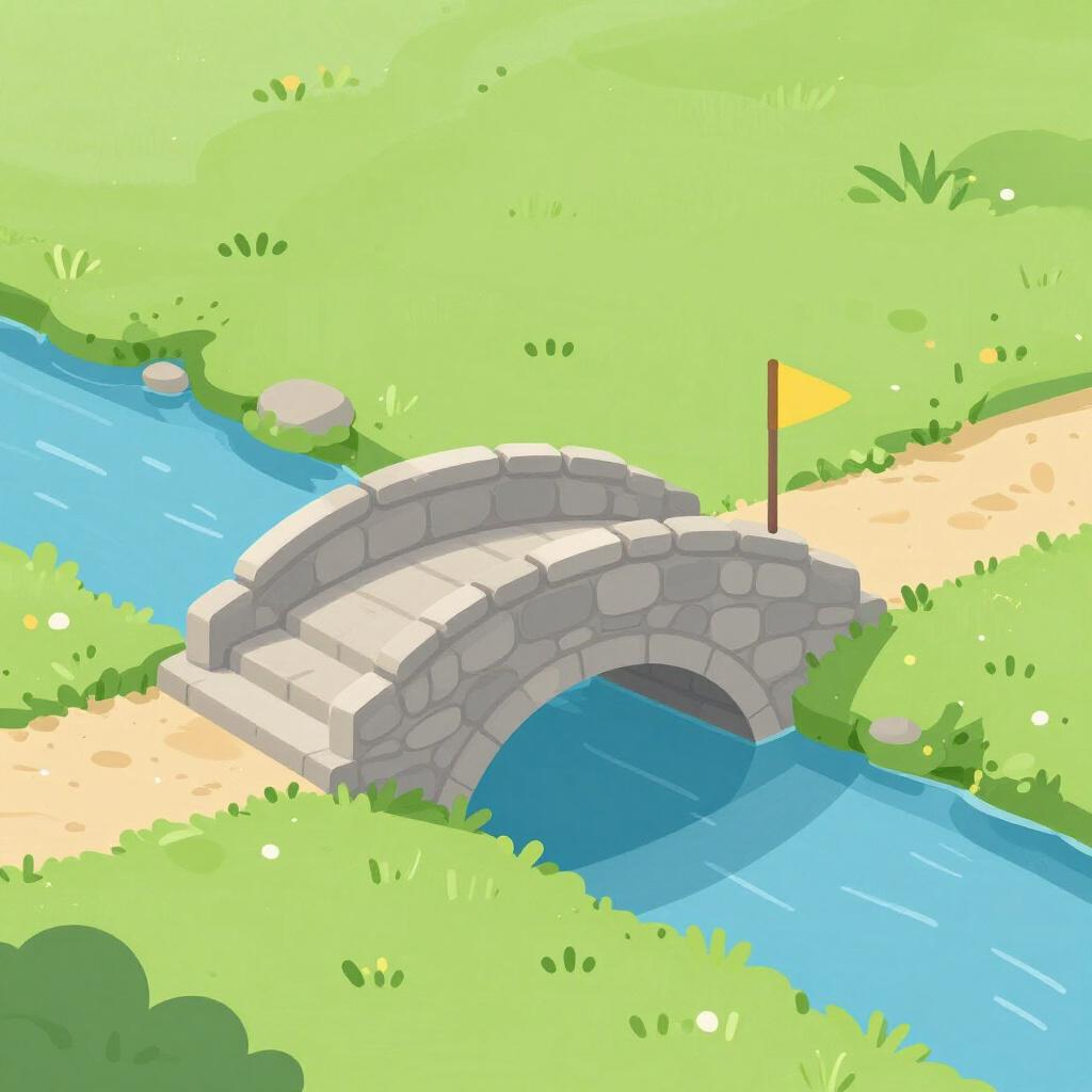 Eine fertiggestellte Brücke, die einen kleinen Bach überspannt und ein abgeschlossenes Projekt darstellt.