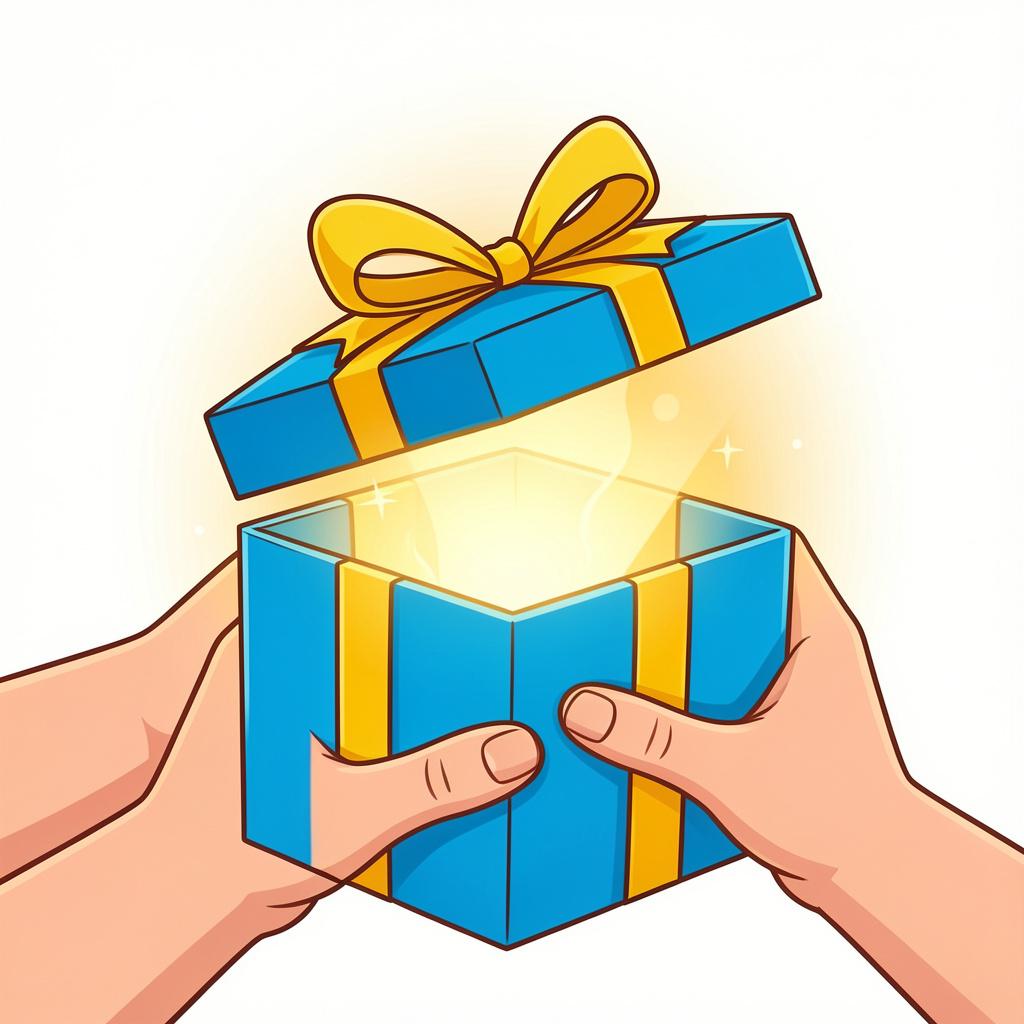 A person's hands lifting the lid of a brightly colored gift box to see what is inside.
