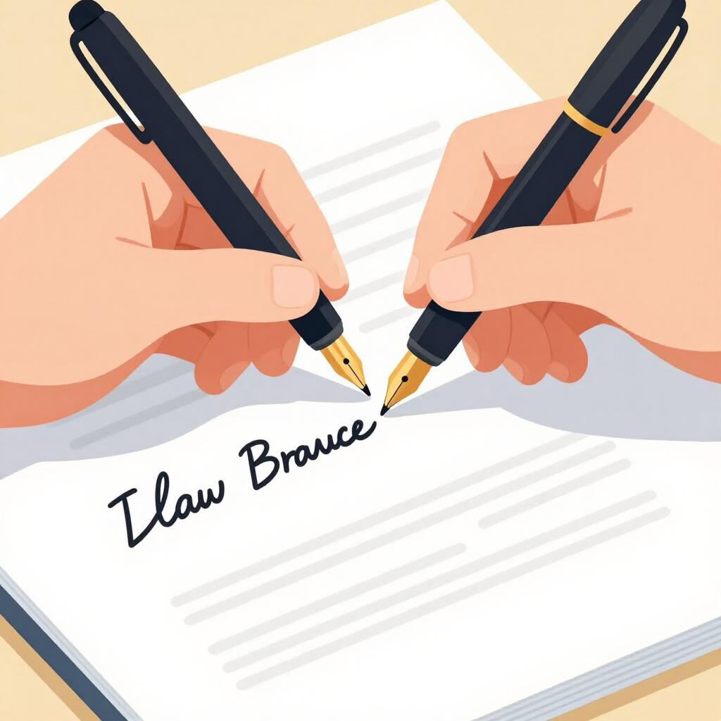 A hand holding a pen, carefully copying a handwritten name onto a paper next to an original version.