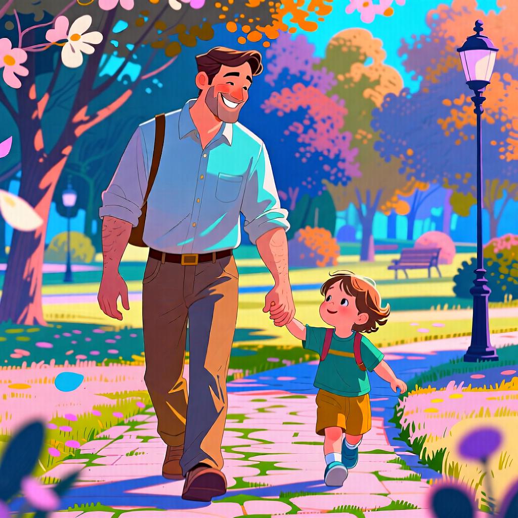 A friendly-looking man smiling and holding the hand of a young child.