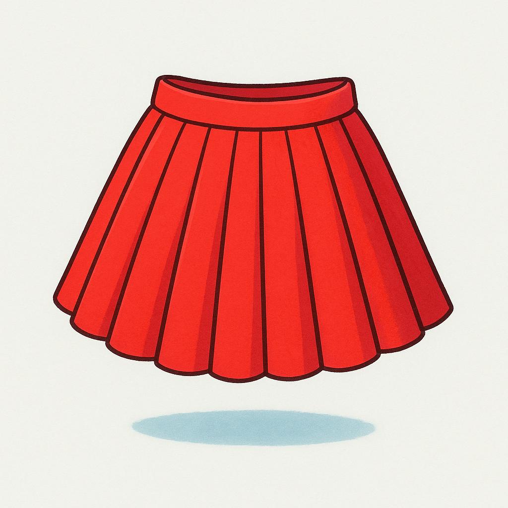 A vibrant red pleated skirt hanging neatly, illustrating a piece of clothing.