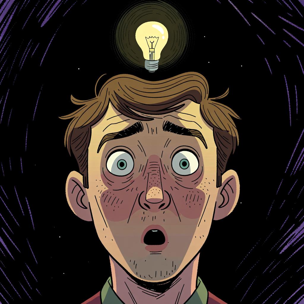 A person with wide eyes and an open mouth, showing a look of surprise and sudden understanding.