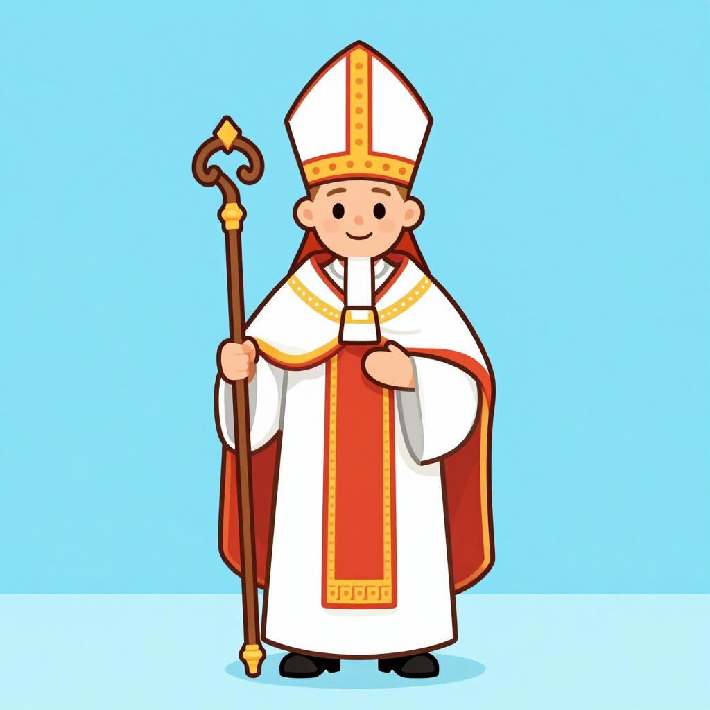 A high-ranking member of the clergy wearing a traditional mitre hat and holding a staff.