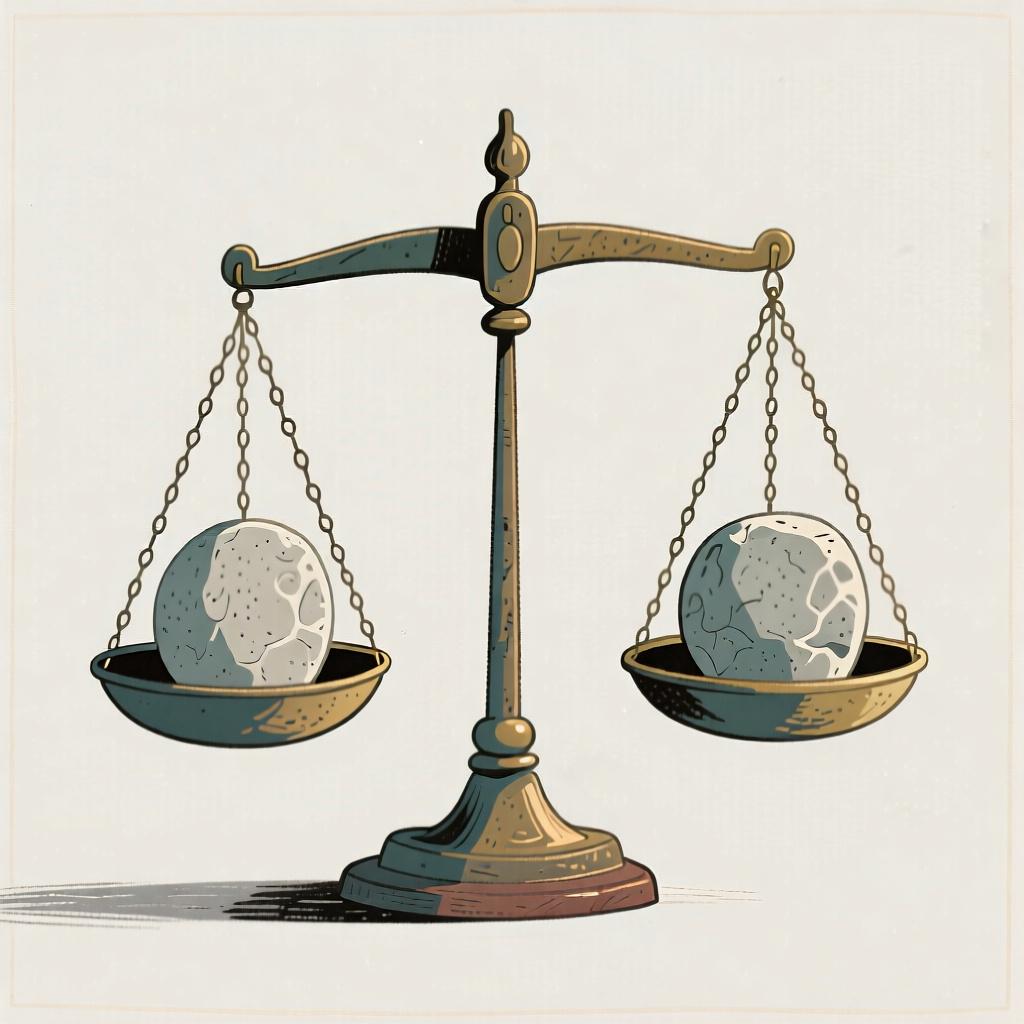 A perfectly balanced antique scale of justice, with two identical, simple weights resting evenly on the pans, symbolizing fairness and equality.
