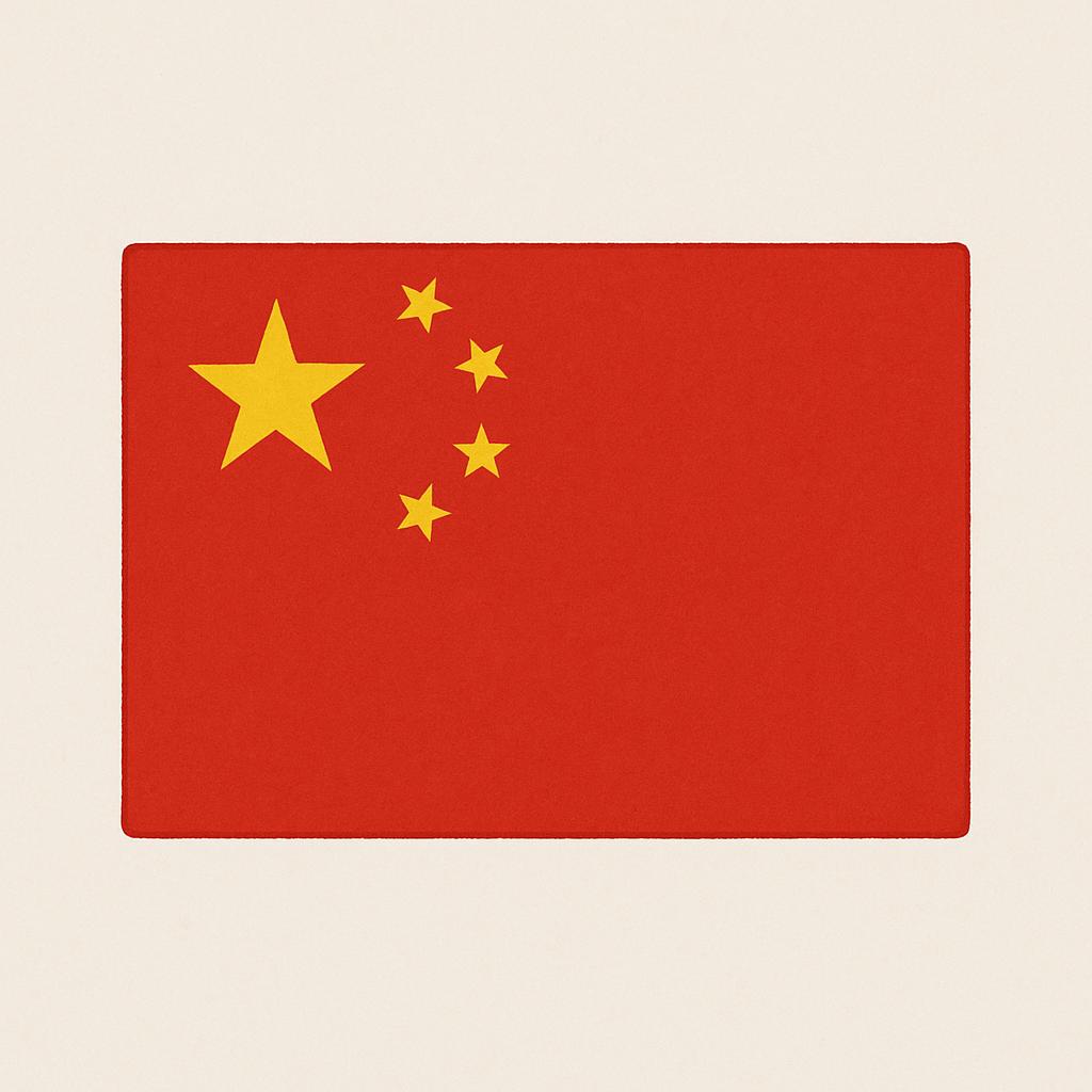 A simple depiction of the flag of China, featuring a red field with five yellow stars.