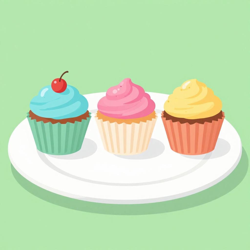 A row of three cupcakes on a plate with one cupcake clearly missing, leaving an empty space.