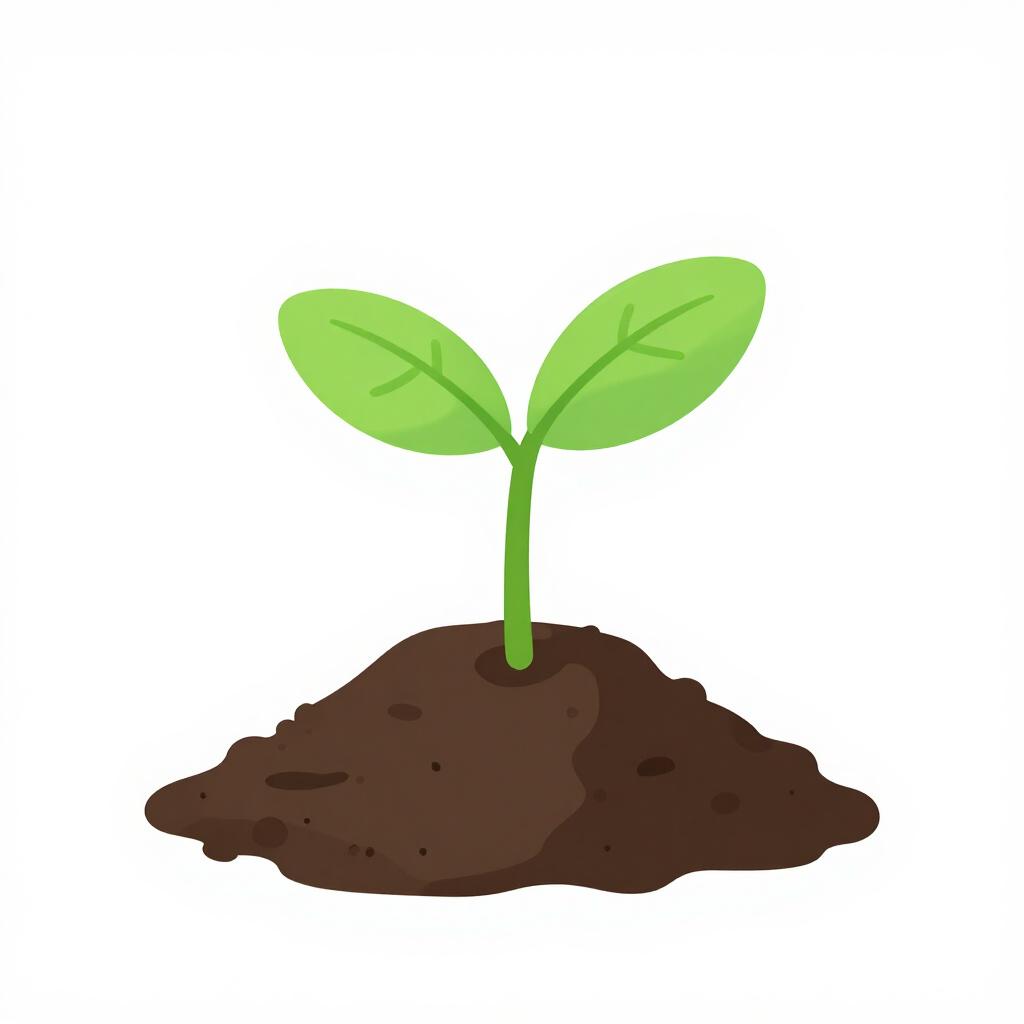 Ein einzelner hellgrüner Spross, der aus einem kleinen Haufen reicher brauner Erde wächst.