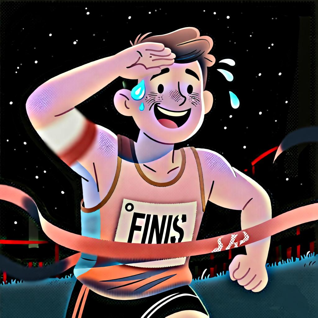A runner who has just crossed the finish line, illustrating the concept of 'already' done.
