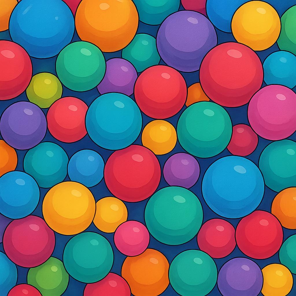 A massive, overflowing quantity of colorful, round balls piled high, suggesting an overwhelmingly large number.