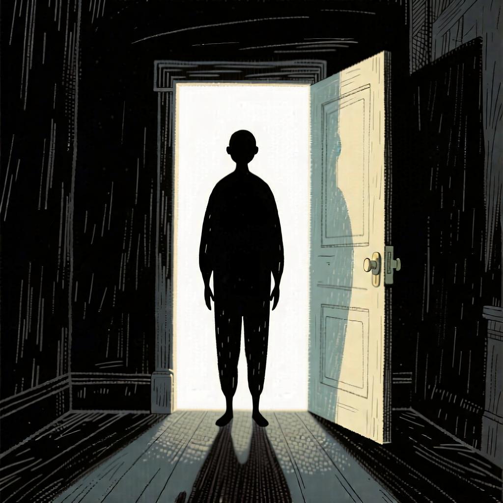 A friendly, silhouetted figure standing in a doorway, representing an unknown person.