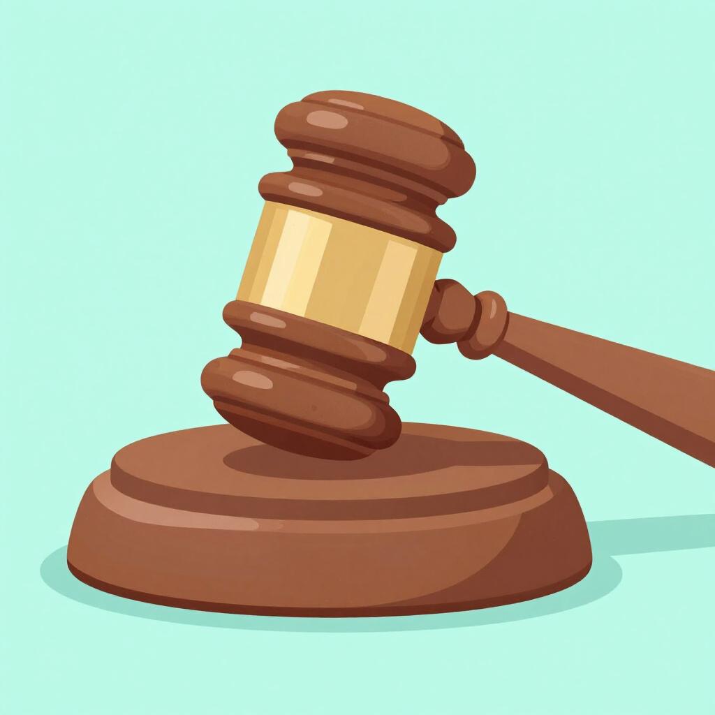 A wooden judge's gavel sitting on a simple wooden block.