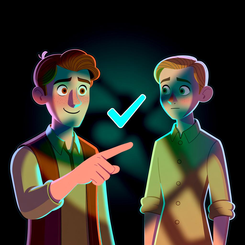 A friendly person looking at the viewer and gesturing towards a finished plate of food, as if asking 'Have you eaten?'.