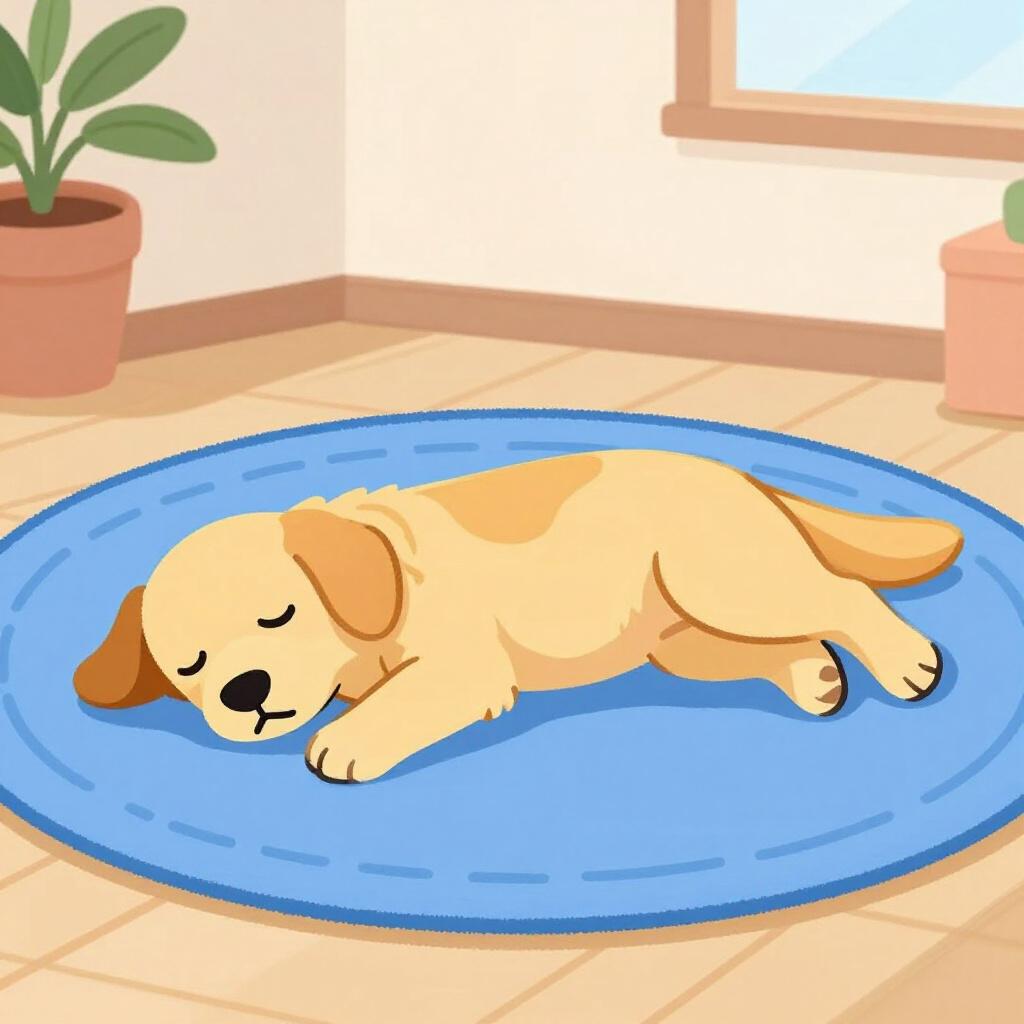 A peaceful dog lying down on a soft rug in a cozy room.