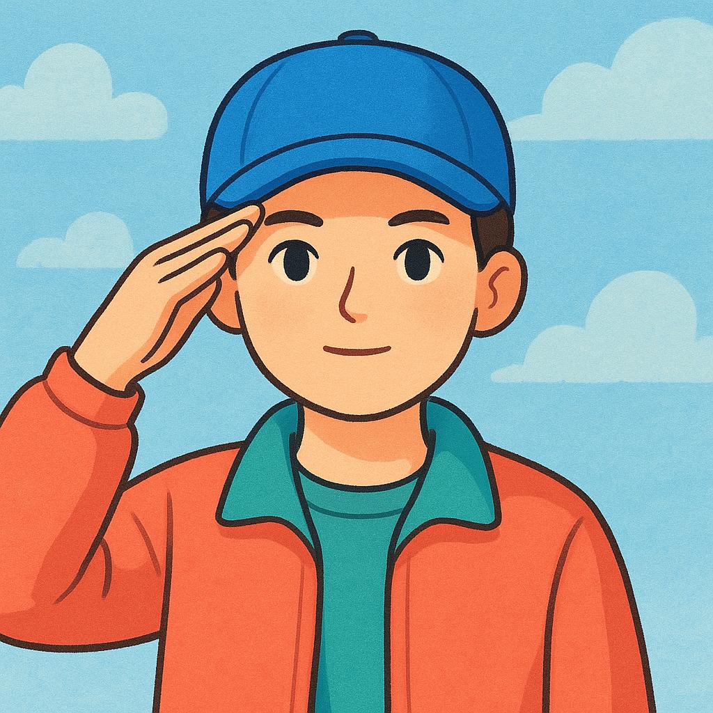 A person in a simple uniform giving a crisp military-style salute, confirming they have received and understood an order.