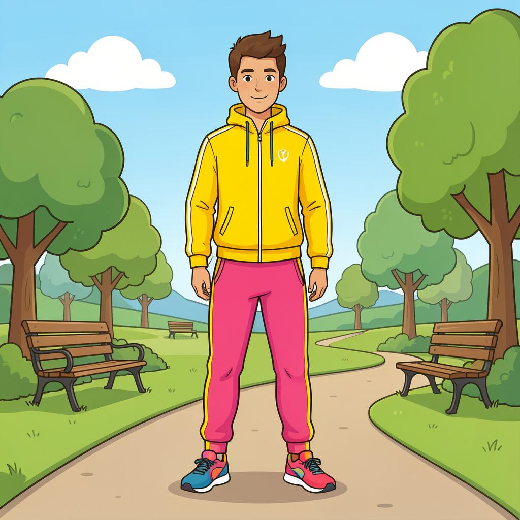 A person wearing a tracksuit and running shoes, looking ready for physical activity.