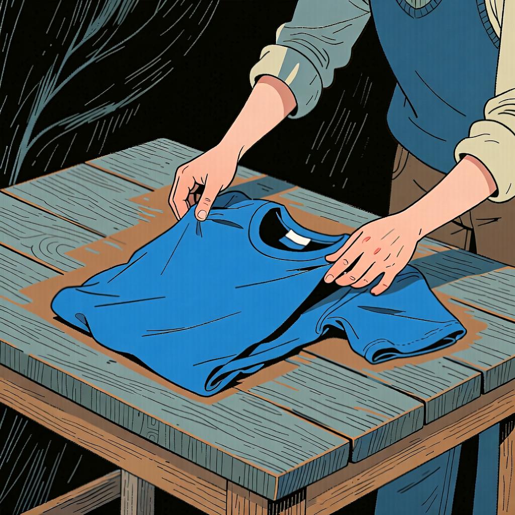 A pair of hands demonstrating how to neatly fold a t-shirt, representing the meaning 'like this' or 'in this way'.