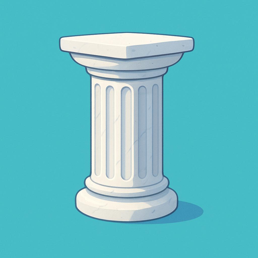 A tall, simple white marble Doric column standing on a flat surface, representing ancient Greek architecture.