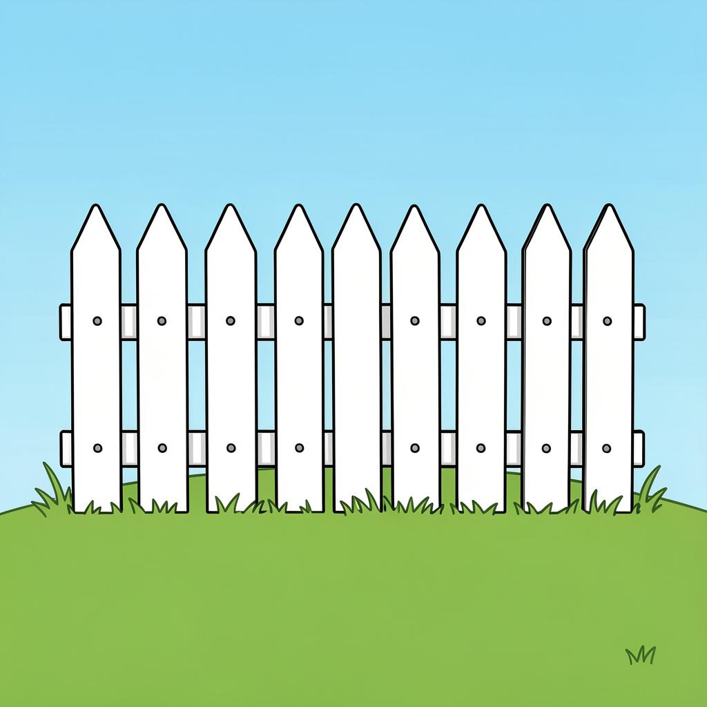 A white wooden picket fence surrounding a small patch of green grass.