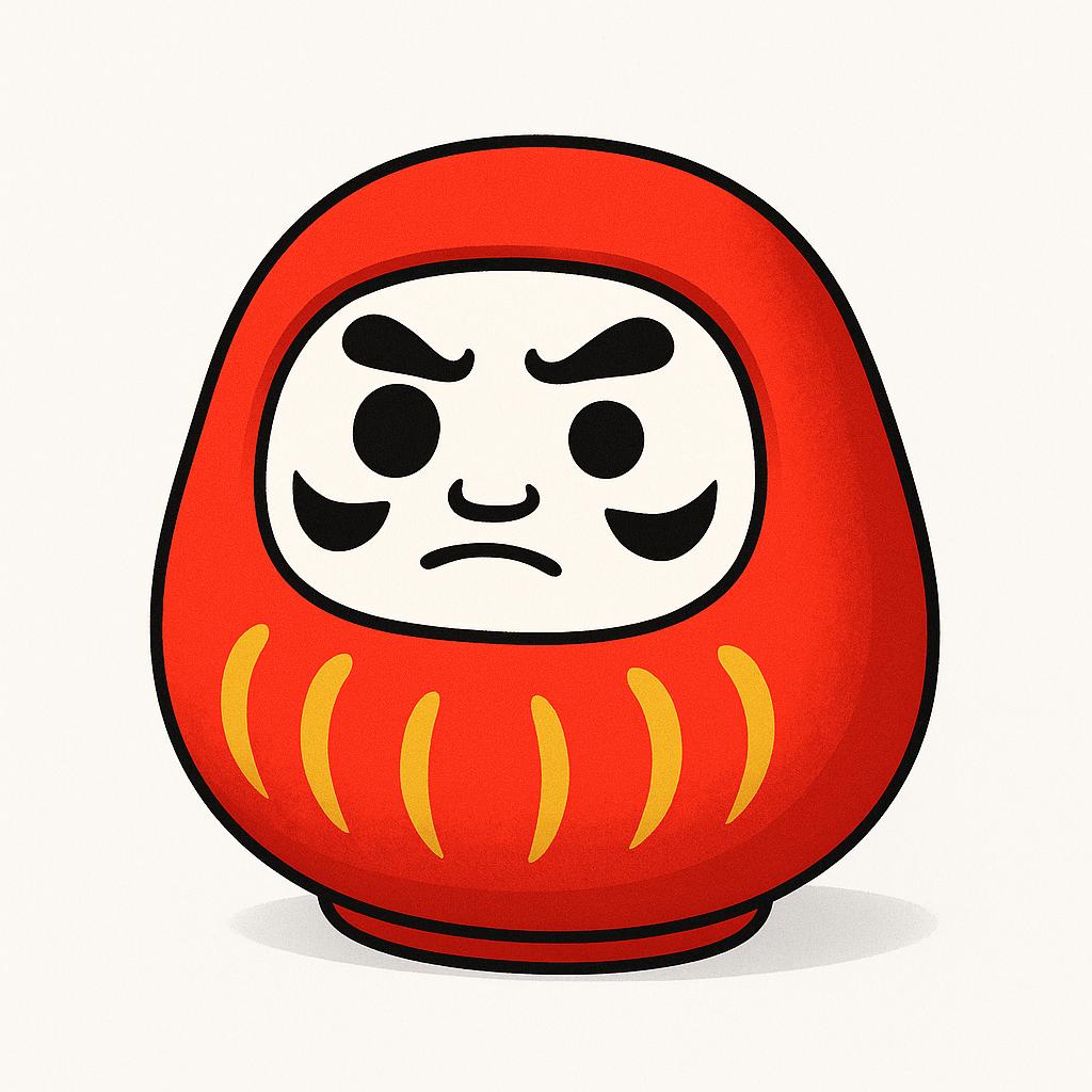 A vibrant red and white Daruma doll, a traditional Japanese talisman, symbolizing good luck and perseverance.