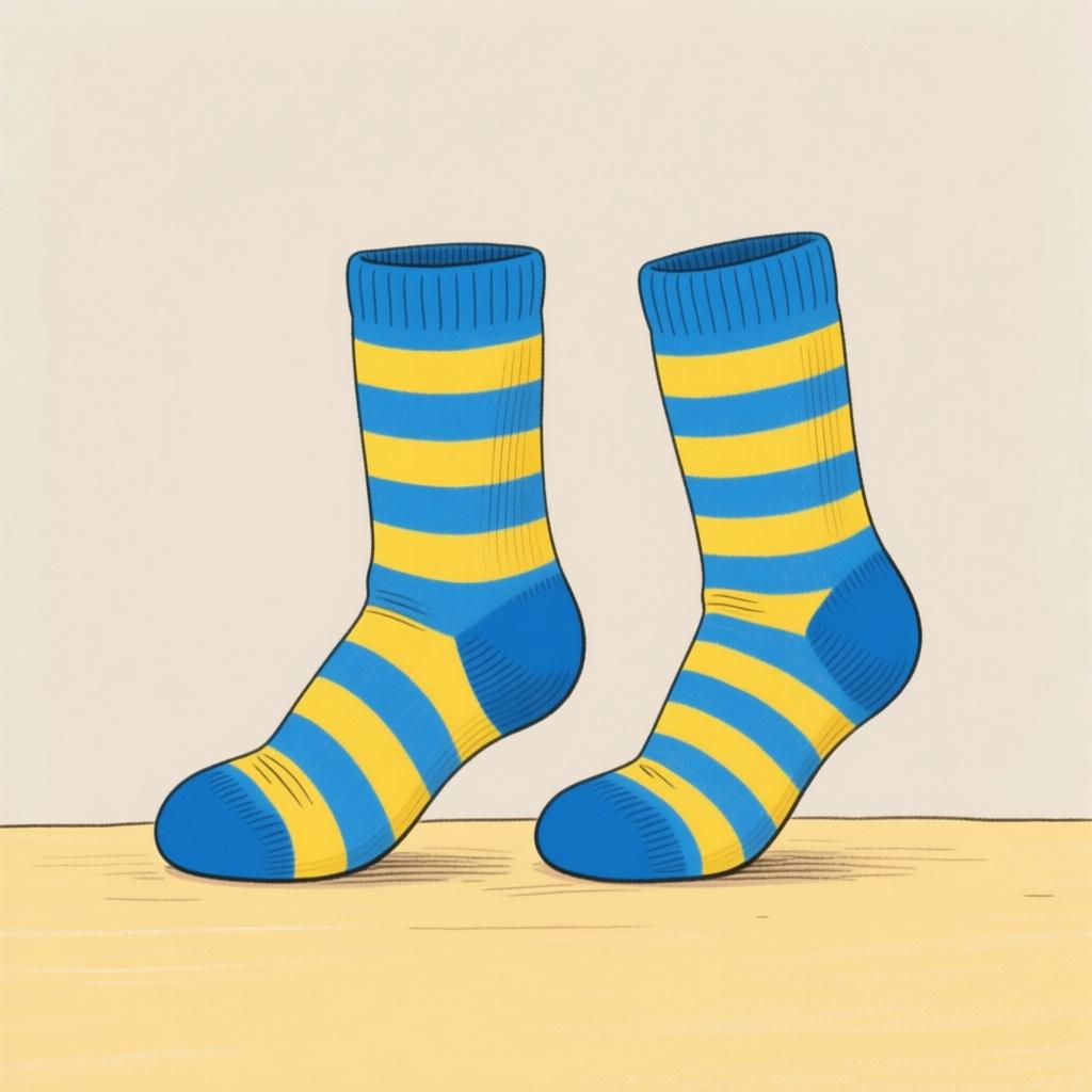 Two identical, brightly colored socks standing side-by-side.