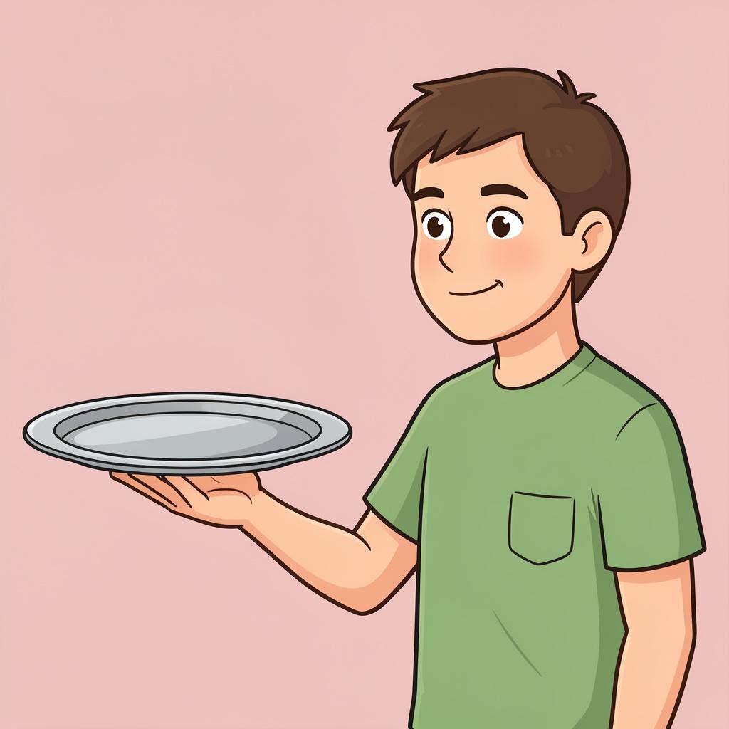 A person gently pushing away a tray of food offered by another person.