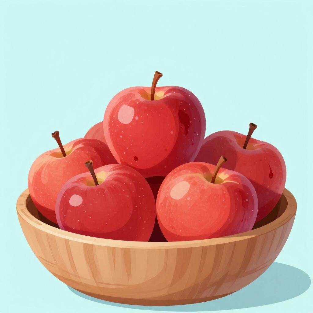 A bowl of ripe, red apples with one small, slight blemish, sitting on a clean wooden table.