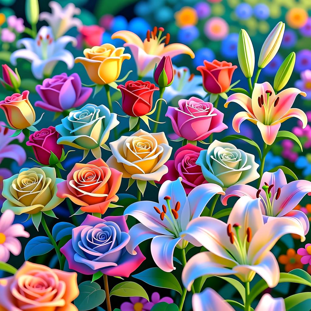 A beautiful arrangement of many perfect, colorful flowers symbolizing positive quality.