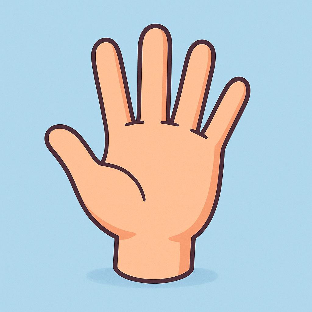 A simplified, colorful illustration showing a human hand with five clearly defined fingers.