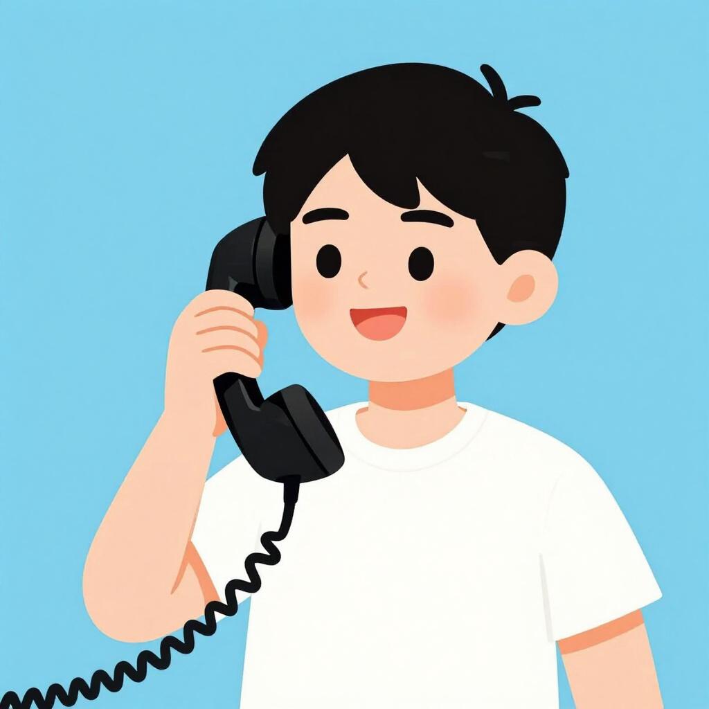 Eine freundliche Person hält einen Vintage-Telefonhörer ans Ohr und lächelt.