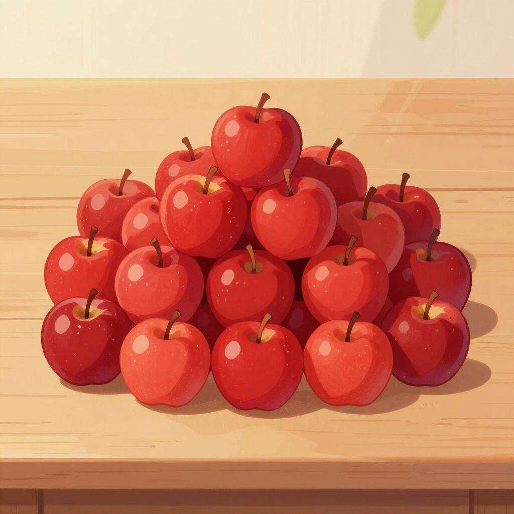 A large pile of eighty red apples stacked together.