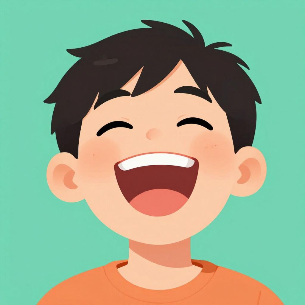 A cheerful person with their head tilted back, mouth wide open in a hearty laugh.