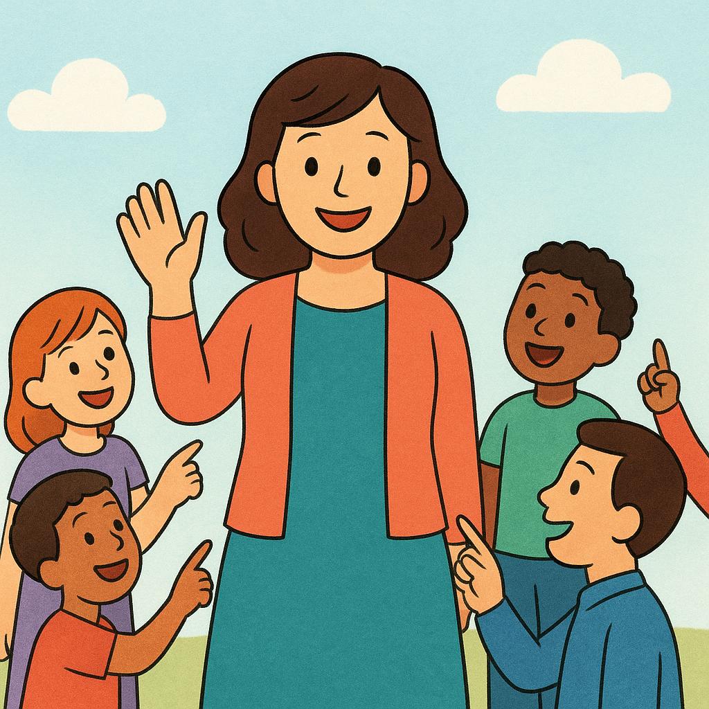 A brightly lit woman standing on a small stage, waving to a group of excited, silhouetted figures who are pointing at her, illustrating widespread recognition.