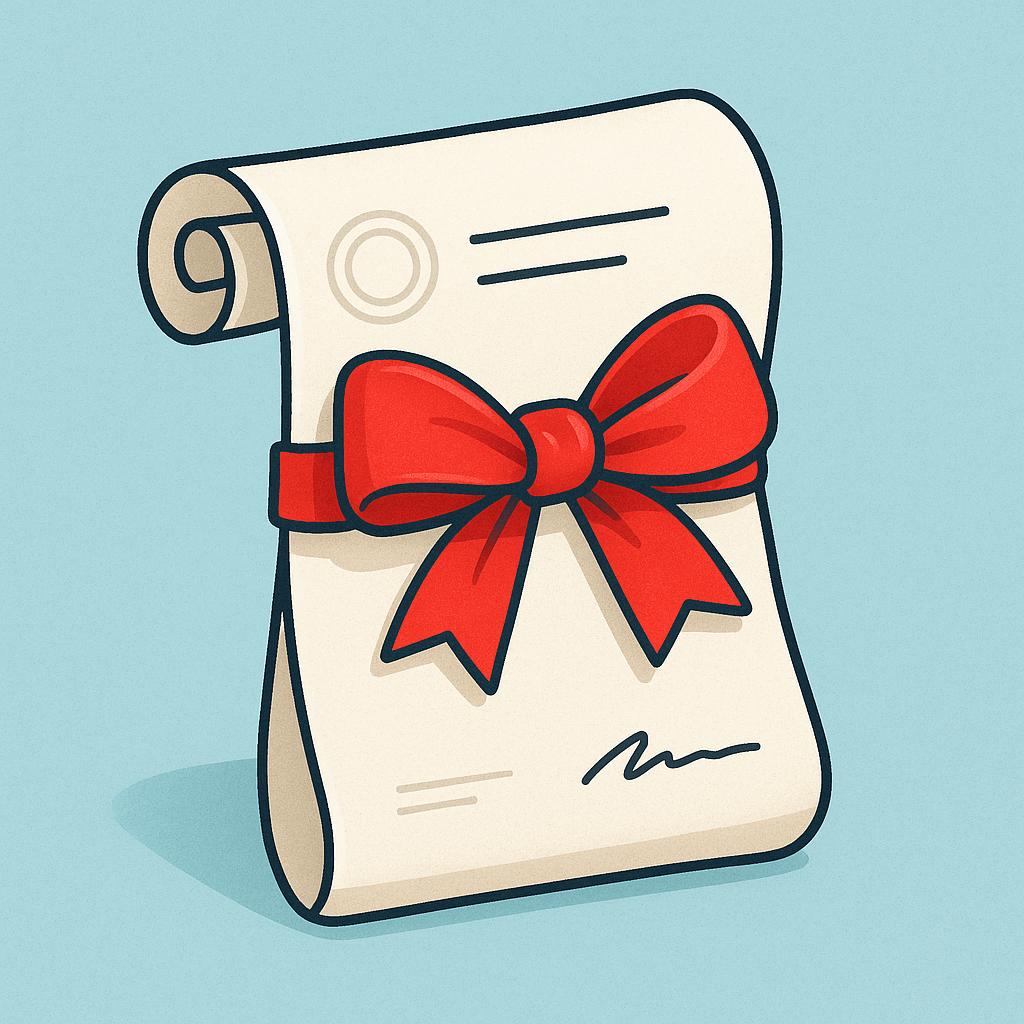 A stylized, official document, rolled and tied with a red ribbon, resting on a wooden desk, symbolizing a formal financial promise.