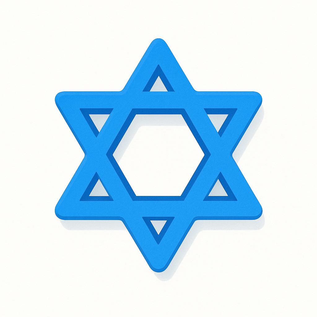 A simple, blue six-pointed Star of David symbol.