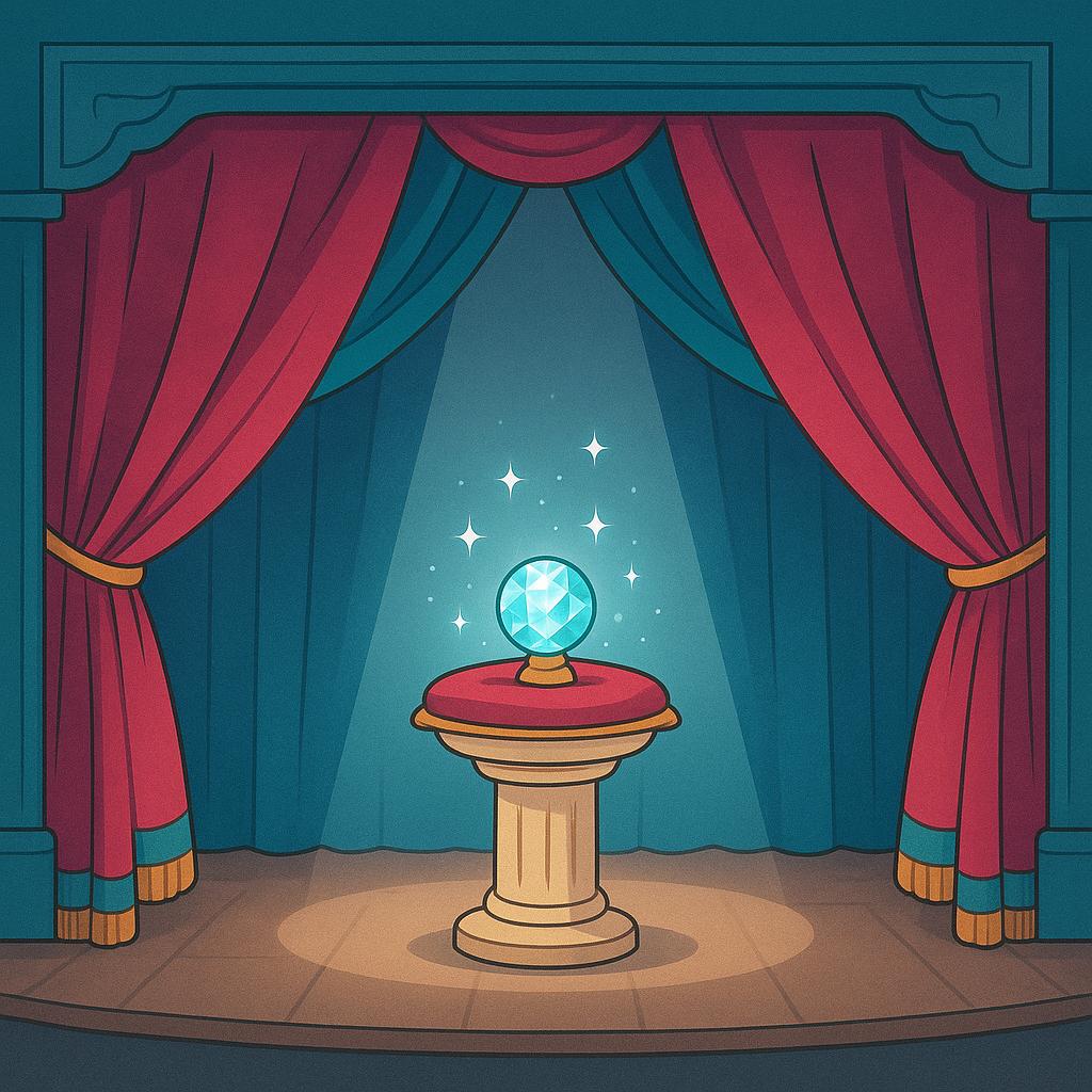 A spotlight shines on a pedestal on a stage where a new product is being dramatically revealed, symbolizing a launch event.