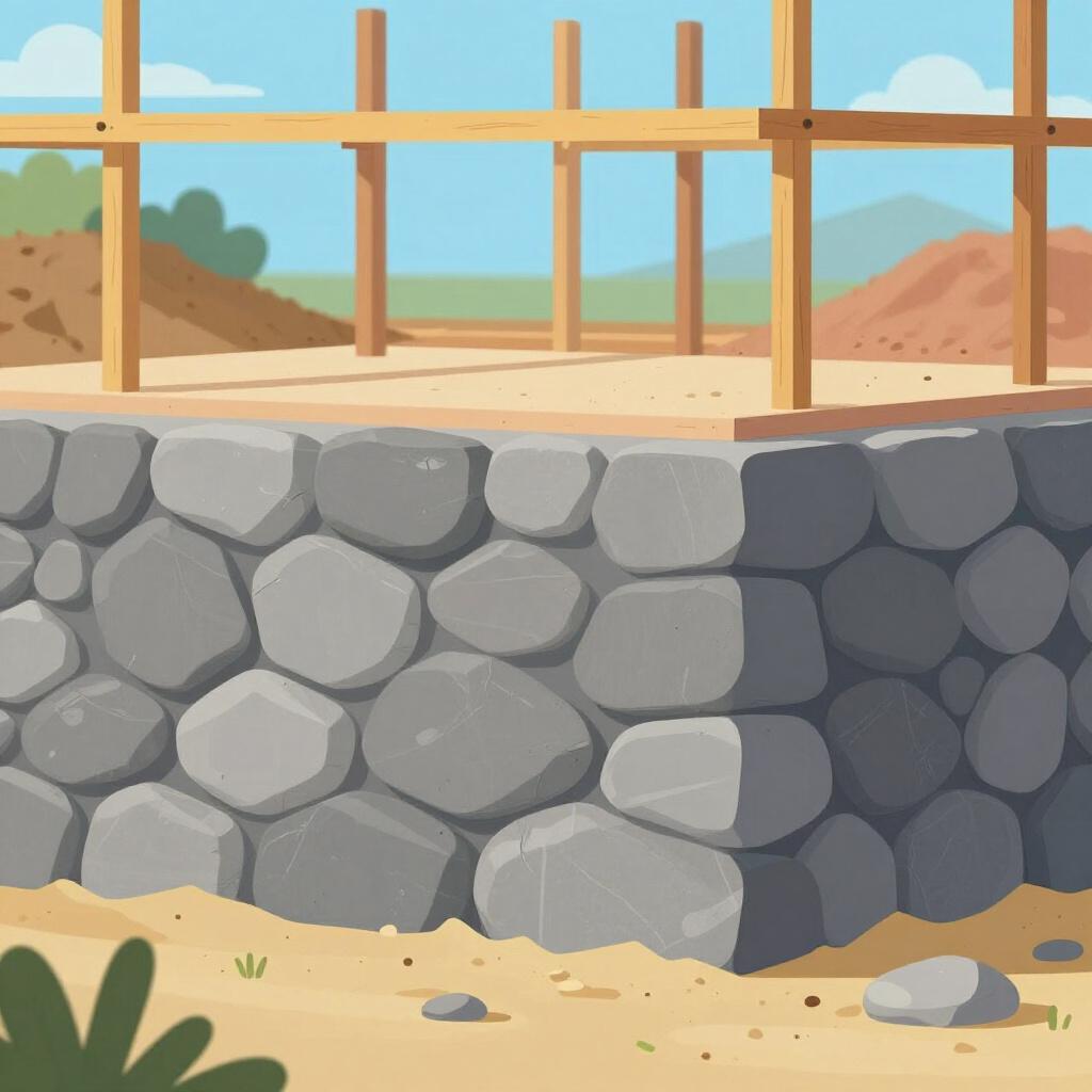 A strong stone foundation being laid for a house.