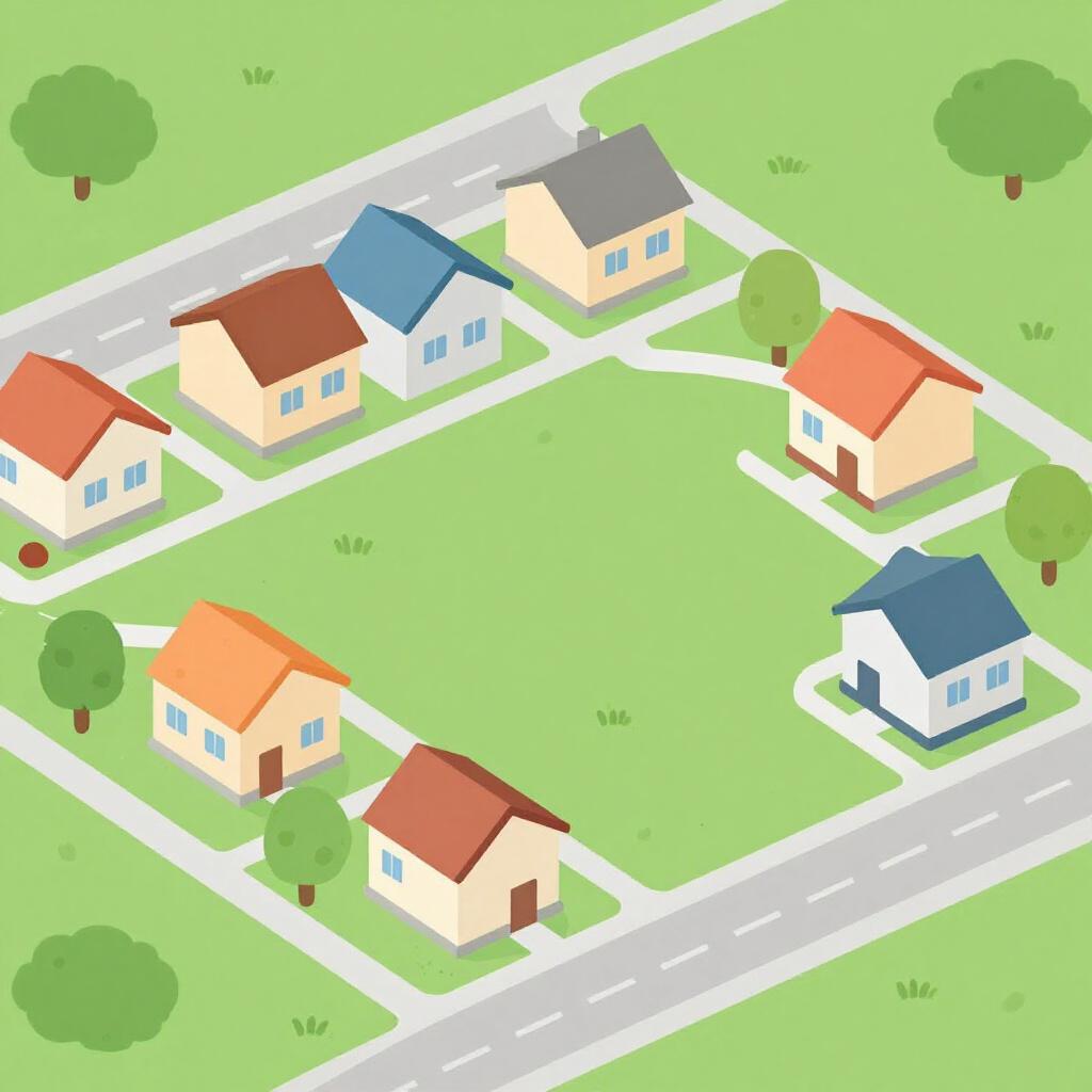 整然とした緑の芝生と舗装された通りの並ぶ、同一のカラフルな家々。