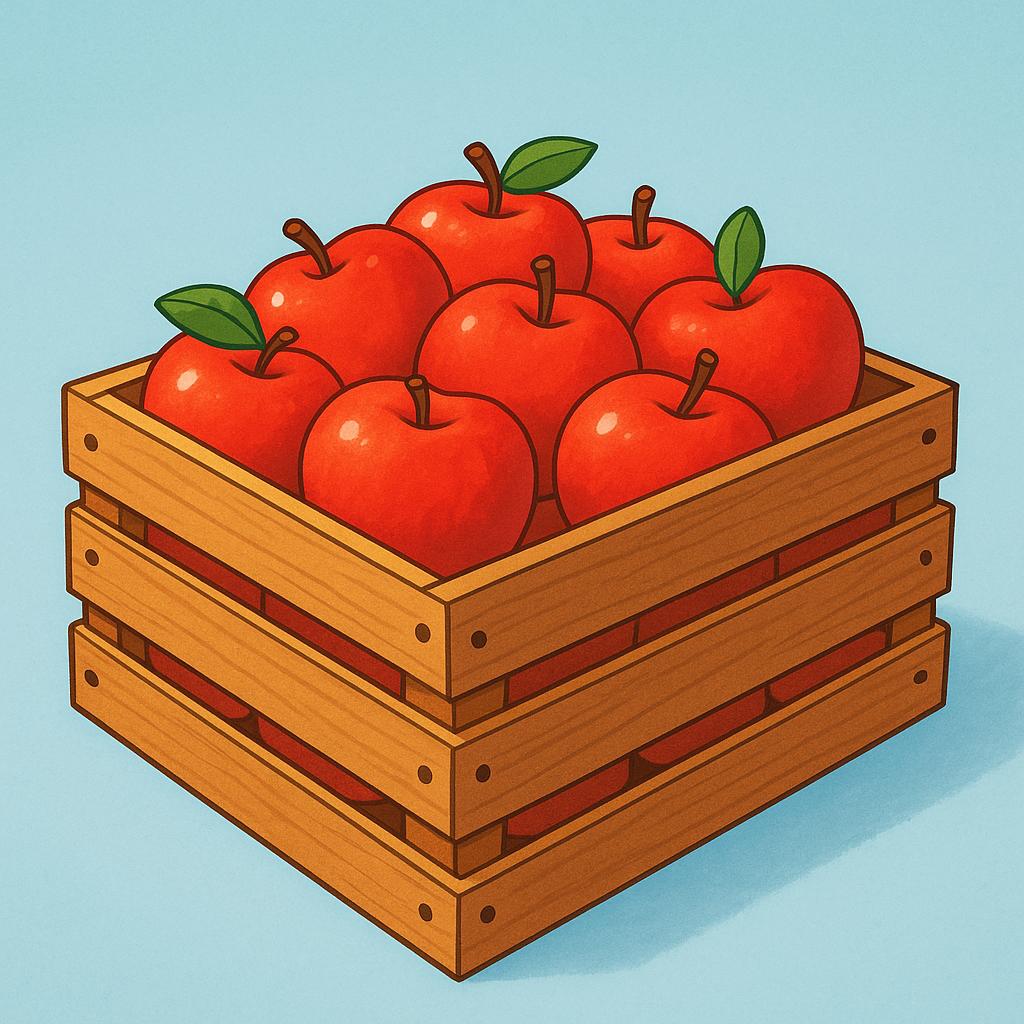 A rustic wooden crate that is perfectly filled to the brim with bright red apples, illustrating an adequate and sufficient amount without spilling.