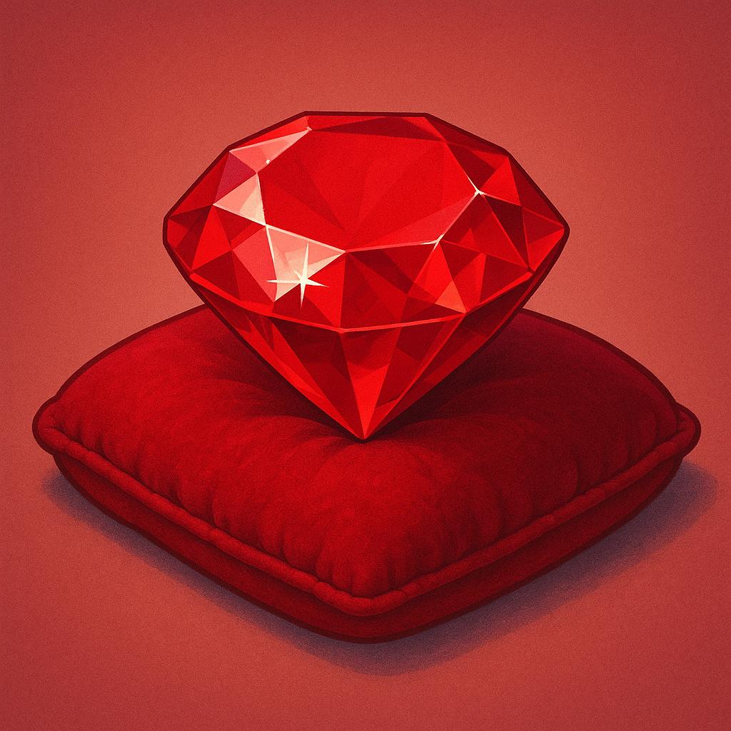 A large, brilliantly cut ruby gem resting on a soft, deep red velvet cushion, symbolizing high monetary value.