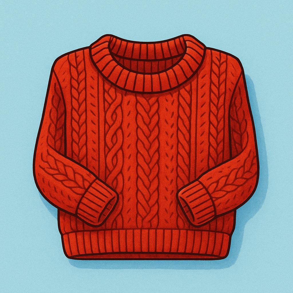A cozy, bright red knitted sweater, neatly folded on a surface.